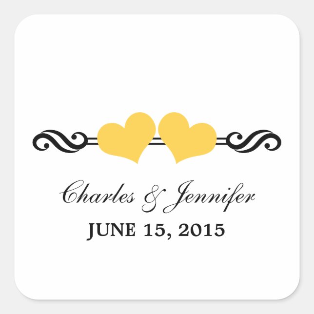 Stickers Mariage Coeurs Élégants, Jaune (Devant)