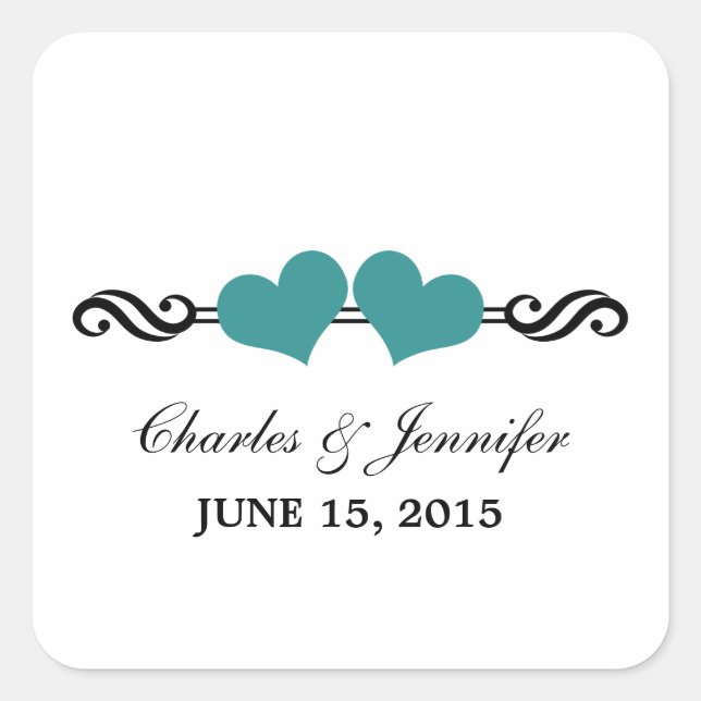 Stickers Mariage Coeurs Élégants, Turquoise (Devant)