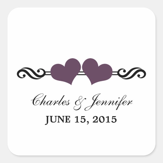 Stickers Mariage Coeurs Élégants, Violet (Devant)