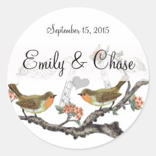 Stickers mariage corail et gris oiseaux Vintages