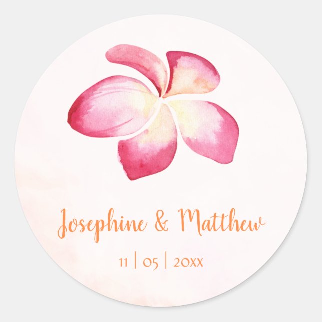 Stickers Mariage Coucher Plumeria Rose Aquarelle (Devant)