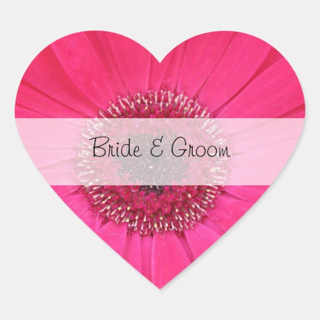 Stickers Mariage Customisé Coeur — Gerbera rose (Devant)