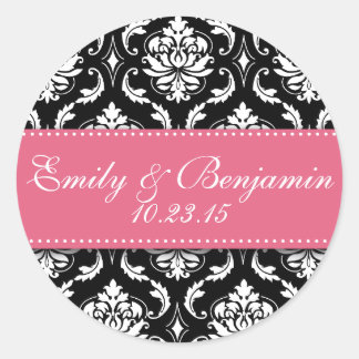 Stickers Mariage damassé Blanc Noir Favoriser Rose