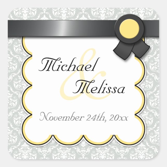 Stickers Mariage damassé Jaune et Gris Favoriser (Devant)