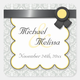 Stickers Mariage damassé Jaune et Gris Favoriser