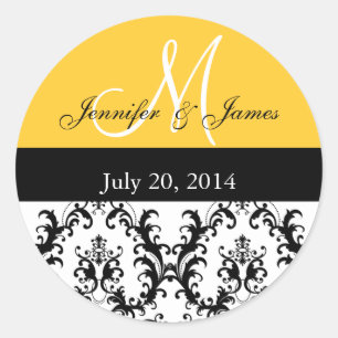 Stickers Mariage damassé Monogramme jaune
