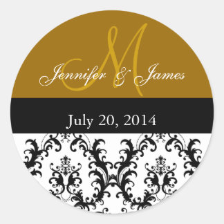 Stickers Mariage damassé Monogramme Or