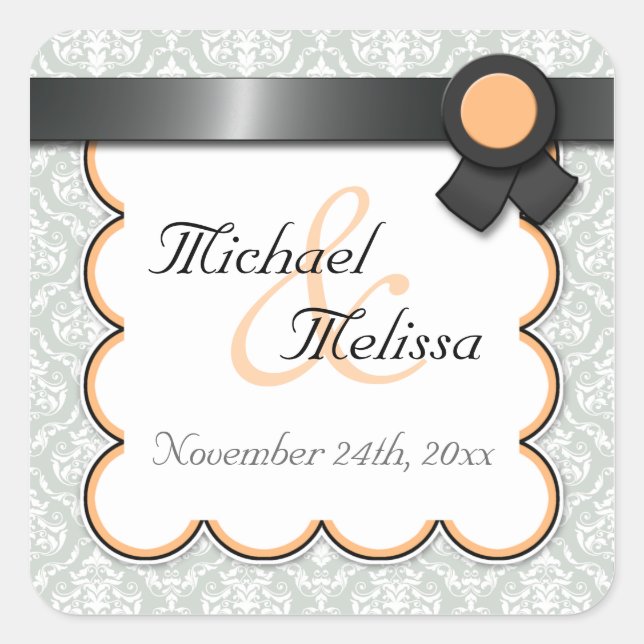Stickers Mariage damassé orange et gris Favoriser (Devant)