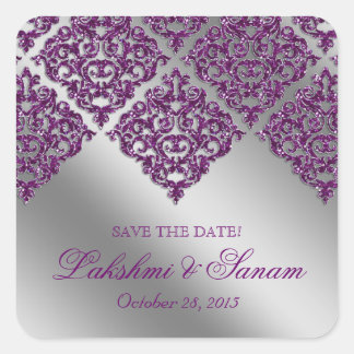 Stickers mariage damassé Sparkings argenté violet