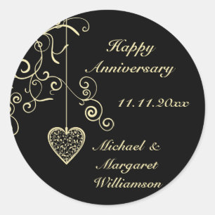 Stickers Mariage d'anniversaire Gold Elegant Heart