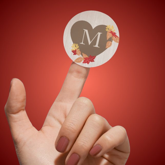 Stickers Mariage de automne ou Fête des mariées mo (Fall Leaves Monogram Heart Stickers for Fall Wedding, Fall in Love Bridal Showers & More!)
