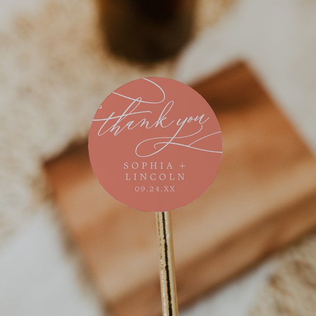 Stickers Mariage de corail SOPHIA Bright (SOPHIA Bright Coral Wedding Thank You Sticker)