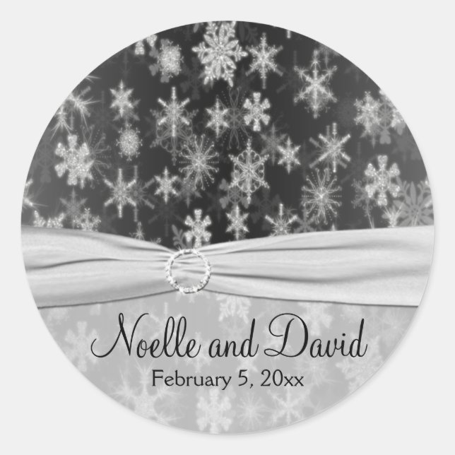 Stickers Mariage de flocons de neige noir et argen (Devant)