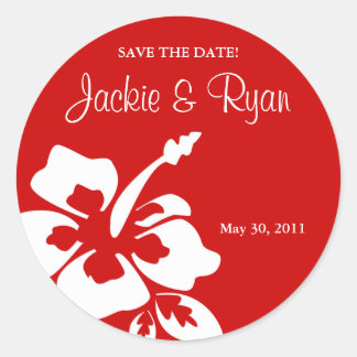 Stickers Mariage de la plage Date Hibiscus Rouge