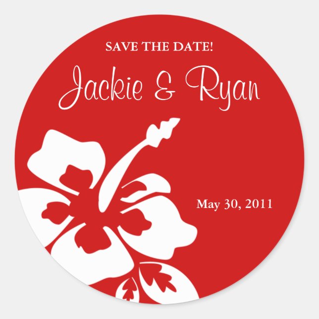 Stickers Mariage de la plage Date Hibiscus Rouge (Devant)