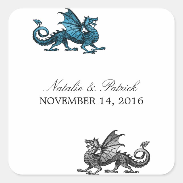 Stickers mariage dragon argent bleu (Devant)