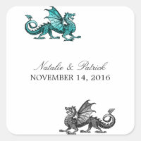 Stickers Mariage Dragon Argent turquoise