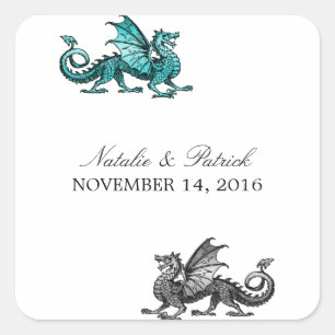 Stickers Mariage Dragon Argent turquoise