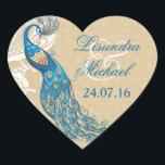 Stickers Mariage Elégance Dentelle Peacock<br><div class="desc">Stickers Peacock élégant et mariage en dentelle avec une touche Art Nouveau. Jolie Aqua et tons turquoises avec panneau latéral défilé blanc. L'Arrière - plan est un ton délicat sur la dentelle de ton floral sur la couleur sable. Customisez les noms et la date du mariage. Autres articles correspondants dans...</div>