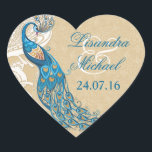 Stickers Mariage Elégance Dentelle Peacock<br><div class="desc">Stickers Peacock élégant et mariage en dentelle avec une touche Art Nouveau. Jolie Aqua et tons turquoises avec panneau latéral défilé blanc. L'Arrière - plan est un ton délicat sur la dentelle de ton floral sur la couleur sable. Customisez les noms et la date du mariage. Autres articles correspondants dans...</div>