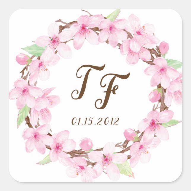 Stickers Mariage en Aquarelle Cerise Blossoms (Devant)