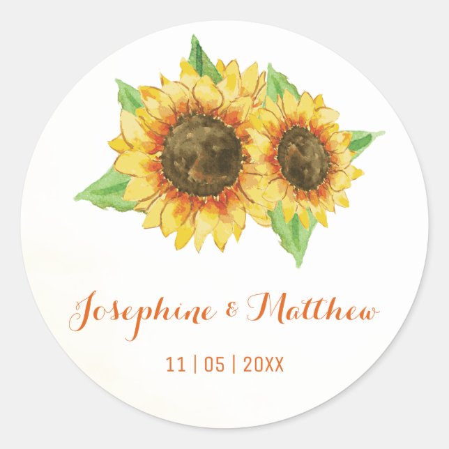 Stickers Mariage en aquarelle de tournesol (Devant)