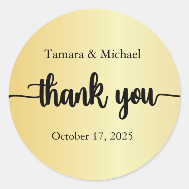 Stickers Mariage, Étiquettes Mariage, Or Merci (Devant)