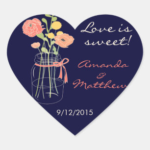 Stickers Mariage favori Marine et Coral Mason Jar