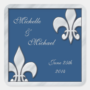 Stickers Mariage Fleur de Lis argent et bleu