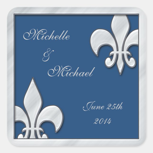 Stickers Mariage Fleur de Lis argent et bleu (Devant)