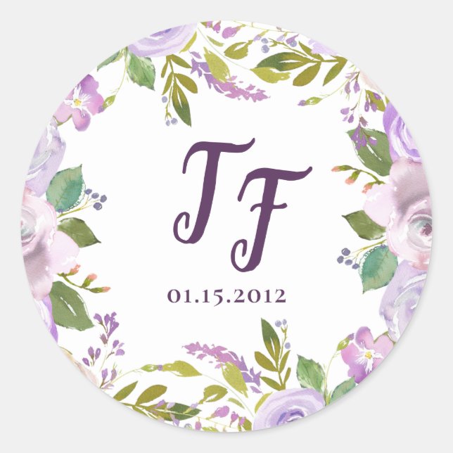 Stickers Mariage Floral Aquarelle Lilac (Devant)
