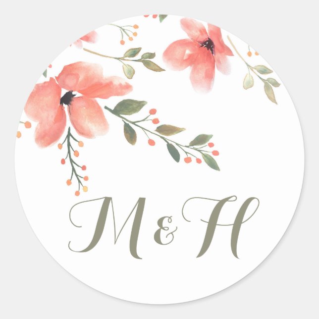 Stickers Mariage Floral Élégant - Fleurs Aquarelle (Devant)