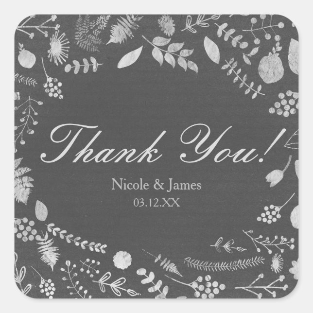 Stickers mariage floral gris charbon et argent (Devant)