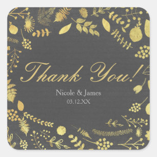 Stickers Mariage Floral Gris et Or Charcoal