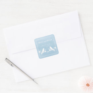 Stickers Mariage Floral Lovebird bleu