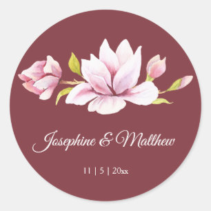 Stickers Mariage Floral Magnolia Bourgogne