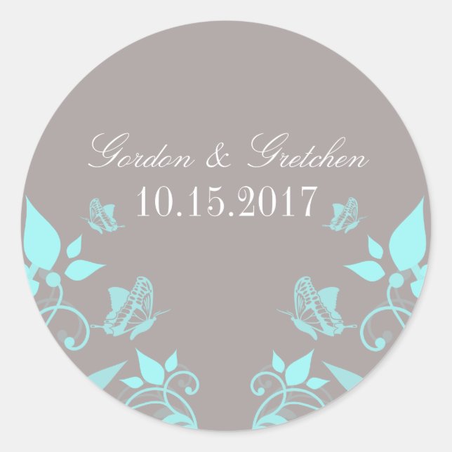 Stickers Mariage Floral Papillon Aqua (Devant)