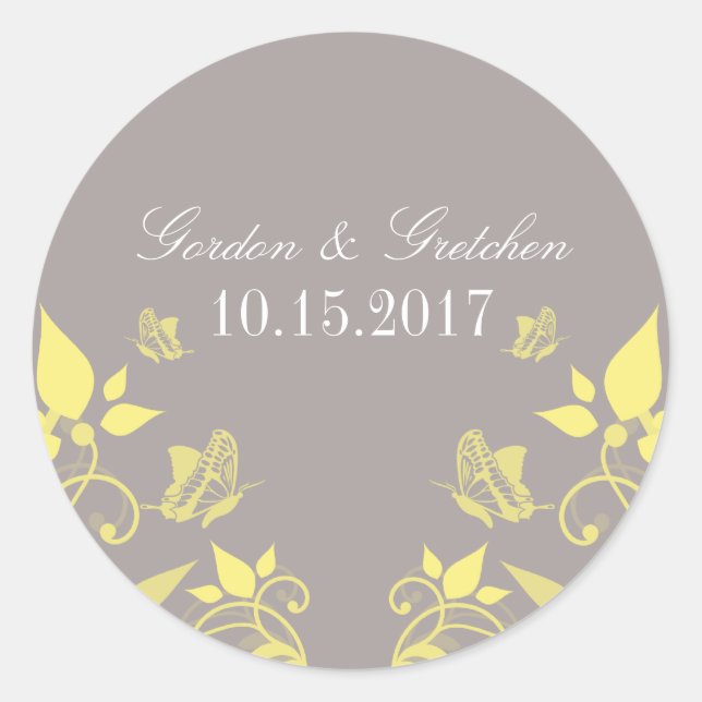 Stickers Mariage Floral Papillon Jaune (Devant)