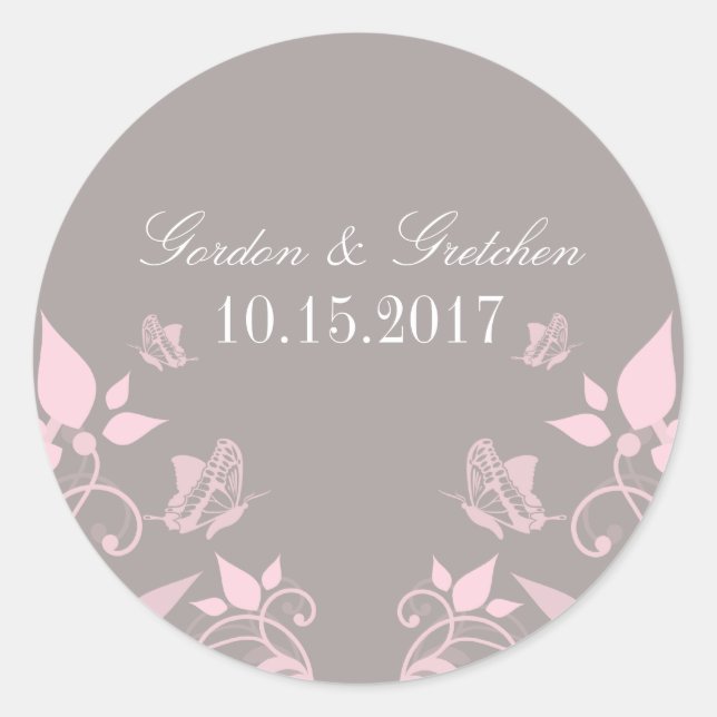 Stickers Mariage Floral Papillon rose (Devant)
