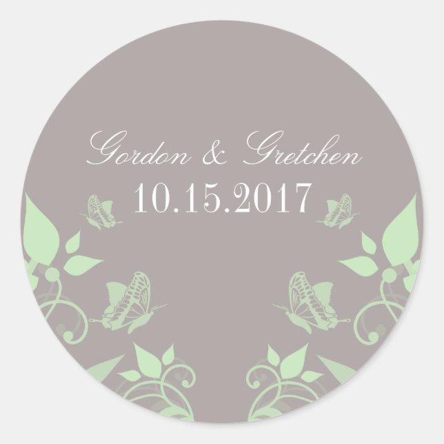 Stickers Mariage Floral Papillon Vert (Devant)