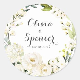 Stickers Mariage Floral Roses Blanches vertes