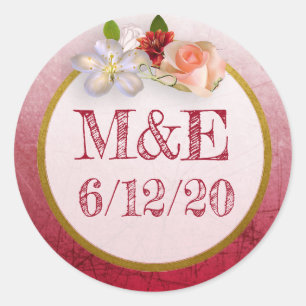 Stickers Mariage Floral Rouge et Or