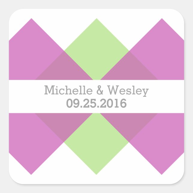 Stickers Mariage Fuchsia Green Geometry Triad (Devant)