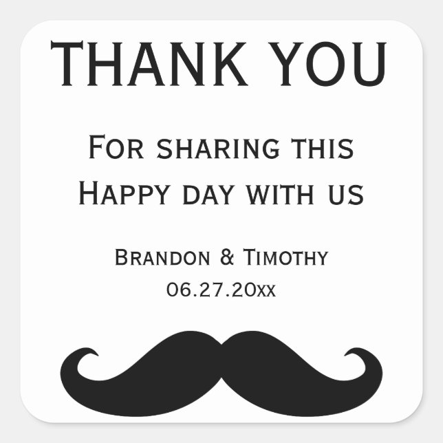 Stickers Mariage Gay Blanc Avec Moustache (Devant)