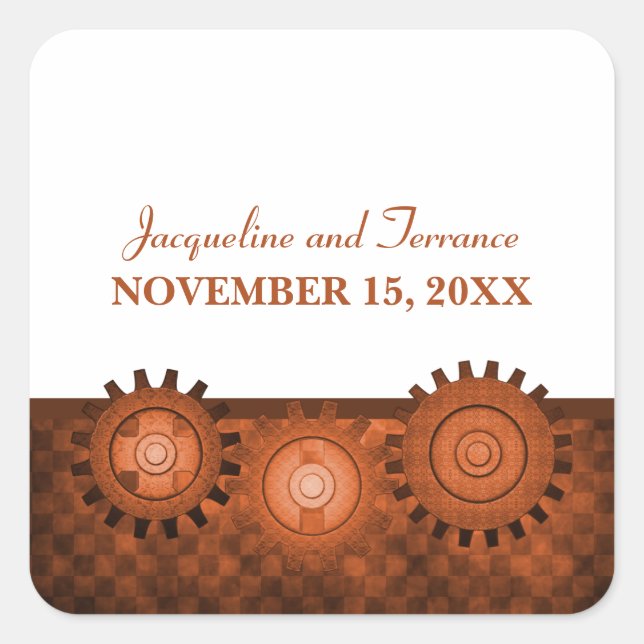 Stickers Mariage Gears Steampunk, Orange (Devant)