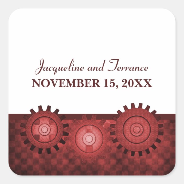 Stickers Mariage Gears Steampunk, Rouge (Devant)