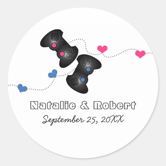 Stickers Mariage Geeky Gamers Dark (Bleu/Rose) (Devant)