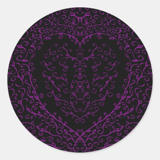 Stickers Mariage gothique au coeur mauve et noir (Devant)