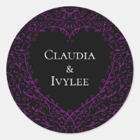 Stickers Mariage gothique au coeur mauve et noir