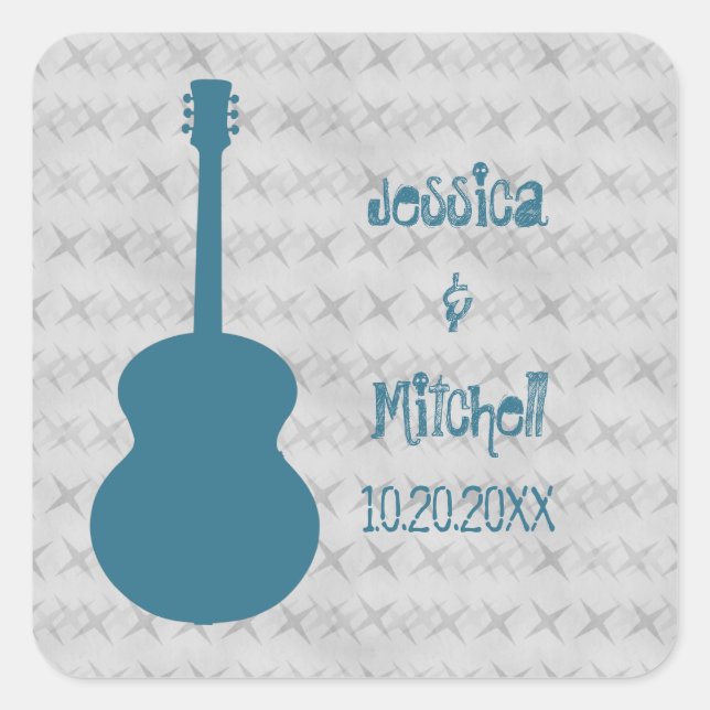 Stickers Mariage Grunge Guitare Bleue (Devant)